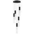 ET2 Reeds Multi-Light Pendant featuring sleek black finish with steel and glass elements, elegantly suspended to create a modern, artistic lighting fixture.