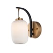 ET2 Soji Wall Sconce in Black with Gold finish, featuring a sleek steel design with a modern aesthetic, mounted on a white wall.