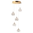 ET2 Swank Multi-Light Pendant featuring Aluminum construction with a Natural Aged Brass finish, showcasing a modern, elegant design with multiple hanging lights.