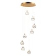 ET2 Swank Multi-Light Pendant featuring an Aluminum frame with a Natural Aged Brass finish, elegantly hanging with multiple lights for a modern touch.