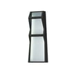 ET2 Totem Outdoor Wall Sconce in black aluminum finish, mounted on a modern exterior wall, emitting warm light, highlighting its sleek design.