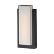 ET2 Tower Outdoor Wall Sconce in Black finish, made of Aluminum, mounted on a brick wall, emitting soft light, enhancing the exterior ambiance.