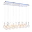 ET2 Larmes 24-Light Pendant with polished chrome finish and clear glass teardrop-shaped bulbs hanging at varying heights for a modern, elegant look.