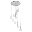 ET2 Larmes 9-Light LED Pendant with sleek, modern design featuring clear glass teardrop shades suspended from a polished chrome finish.
