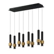 ET2 Reveal 8-Light LED Pendant featuring a sleek design in Black with Gold finish, crafted from Steel, Aluminum, and Acrylic materials.
