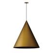 ET2 Pitch Pendant light fixture in Aluminum with an Antique Brass finish, featuring a sleek, modern design with a conical shape and adjustable hanging height.