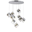 ET2 Ice Cube Pendant in Polished Chrome finish, featuring a sleek Stainless Steel frame and clear Glass cube design, elegantly suspended.