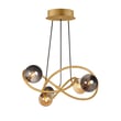 ET2 Planetary Chandelier with a sleek steel frame and gold finish, featuring multiple spherical lights resembling planets in orbit.