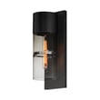 ET2 Smokestack Outdoor Wall Mount in black finish, featuring a sleek steel and glass design, mounted on a brick wall, illuminating the surroundings.