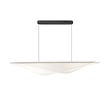 ET2 Manta Linear Pendant featuring a sleek design with a black aluminum frame, steel accents, and acrylic diffusers, elegantly suspended for modern lighting.