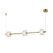 ET2 Elysian Linear Pendant in Natural Aged Brass finish, featuring a sleek design with Steel, Aluminum, and Glass elements, elegantly suspended.