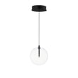 ET2 Global Pendant light fixture with a sleek black finish, featuring a modern design with steel and glass elements, elegantly illuminating the space.