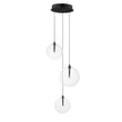 ET2 Global Multi-Light Pendant featuring a sleek design with black steel and glass elements, elegantly suspended in a modern arrangement.