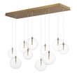 ET2 Global Linear Multi-Light Pendant in Natural Aged Brass finish, featuring a sleek design with multiple steel and glass lights suspended in a linear arrangement.