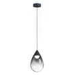 ET2 Dewdrop Pendant light featuring a sleek black finish with a steel frame and a delicate glass shade, elegantly suspended for modern decor.