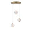 ET2 Rhythm Multi Light Pendant featuring a modern design with multiple steel and glass elements in a gold finish, elegantly hanging at varying heights.