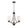 Maxim Lighting Deven Chandelier with black steel frame and glass accents, featuring multiple lights in a modern, elegant design.