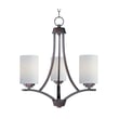 Maxim Lighting Deven Chandelier in Satin Brass, 32" wide, featuring a modern design with elegant curved arms and six candle-style lights.