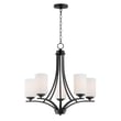 Maxim Lighting Deven Chandelier in black finish with steel frame and glass shades, featuring a modern design with multiple hanging lights.