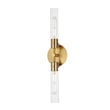 Maxim Lighting Equilibrium Wall Sconce in Natural Aged Brass finish, featuring a sleek design with steel and glass elements.