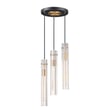Maxim Lighting Flambeau Pendant in Black with Antique Brass finish, featuring a sleek steel and glass design, hanging elegantly from the ceiling.