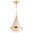 Maxim Lighting Giza Pendant in Satin Brass finish, featuring a sleek steel frame and clear glass shade, elegantly hanging from the ceiling.