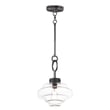 Maxim Lighting Harbor Pendant in black finish featuring a sleek steel frame with a clear glass shade, casting a modern and elegant glow.