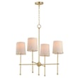 Maxim Lighting Huntington Chandelier in Satin Brass finish, featuring a steel frame with glass accents, elegantly hanging in a modern interior setting.