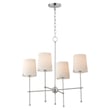 Maxim Lighting Huntington Chandelier in Satin Nickel finish, featuring a steel frame with glass shades, elegantly hanging in a modern interior setting.
