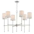 Maxim Lighting Huntington Chandelier in Satin Nickel finish, featuring a steel frame with elegant curves and glass shades, hanging in a modern interior.