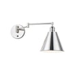 Maxim Lighting Library Swing Arm Wall Sconce in Polished Nickel finish, featuring a sleek steel design with adjustable arm and classic shade.