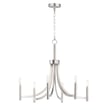 Maxim Lighting Lyndon Chandelier in Satin Nickel finish, featuring a modern design with steel frame and multiple arms holding clear glass shades.