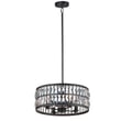 Madeline Pendant by Maxim Lighting, featuring a sleek black steel frame with a modern design, hanging elegantly from the ceiling.