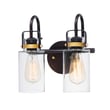 Maxim Lighting Magnolia Bathroom Vanity Light features a Bronze with Gold finish, crafted from Steel and Glass, elegantly illuminating any bathroom space.