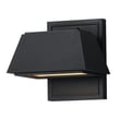 Maxim Lighting Mansard LED Outdoor Sconce in black aluminum finish, mounted on a wall, emits a warm glow, showcasing modern design elements.