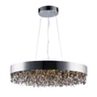 Mystic Pendant by Maxim Lighting features a polished chrome finish with a steel frame and crystal accents, creating a modern and elegant lighting fixture.