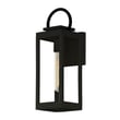 Maxim Lighting Nassau Vivex Outdoor Wall Sconce in Black finish with Steel frame and Glass panels, mounted on a brick wall, illuminating the area.