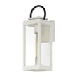 Maxim Lighting Nassau Vivex Outdoor Wall Sconce in white with black finish, featuring a steel frame and glass panels, mounted on a textured wall.