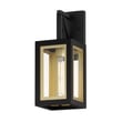 Maxim Lighting Neoclass Outdoor Wall Sconce in Black with Gold finish, crafted from Aluminum, elegantly illuminates an exterior wall.