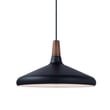 Maxim Lighting Nordic Cone Pendant in Walnut with Black finish, made of Aluminum, hanging from a ceiling, casting a warm glow.