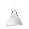 Maxim Lighting Nordic Pendant in Aluminum finish with Tan Leather and White accents, showcasing a sleek and modern design.