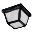 Maxim Lighting Outdoor Essentials Outdoor Ceiling Light in Black finish, featuring a Steel frame and Glass panels, illuminating a porch area.
