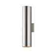 Maxim Lighting Outpost Outdoor Wall Sconce in Brushed Aluminum finish, featuring a sleek, modern design with a cylindrical shape and clear glass panels.