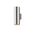 Maxim Lighting Outpost Outdoor Wall Light in Brushed Aluminum finish, featuring a sleek, modern design with a cylindrical shape and clear glass shade.