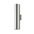 Maxim Lighting Outpost Outdoor Wall Light in Brushed Aluminum finish, featuring a sleek, modern design with a cylindrical aluminum frame and clear glass shade.