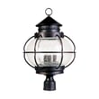 Maxim Lighting Portsmouth Outdoor Post Light in Oil Rubbed Bronze finish, crafted from durable Aluminum, stands elegantly against a clear sky backdrop.