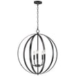 Maxim Lighting Provident Orb Chandelier in Black finish, featuring a circular steel frame with multiple lights arranged in a spherical design.