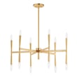 Maxim Lighting Rome Chandelier in Satin Brass finish, featuring a modern design with multiple steel arms extending from a central sphere, holding exposed bulbs.