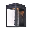 Maxim Lighting Salon Outdoor Wall Light in Black finish, featuring a sleek Aluminum frame with a modern design, illuminating a warm glow.