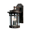 Maxim Lighting Santa Barbara VX Outdoor Wall Light in Sienna finish, featuring a steel frame with glass panels, mounted on a textured wall.